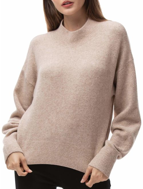 Woolen Bloom Women Mock Neck Loose Sweater Pullover Long Sleeve Sweaters Crop Lightweight Winter Casual Tops Oversized