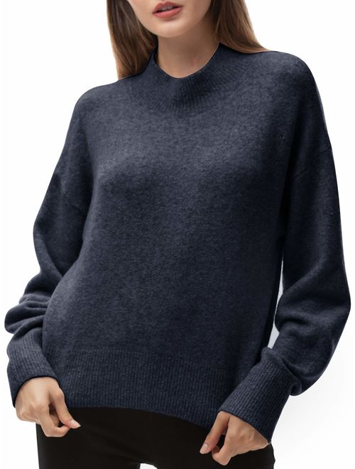 Woolen Bloom Women Mock Neck Loose Sweater Pullover Long Sleeve Sweaters Crop Lightweight Winter Casual Tops Oversized