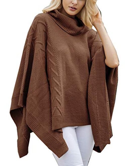 BerryGo Women's Chic Turtleneck Batwing Sleeve Asymmetric Knitted Poncho Pullovers Sweater