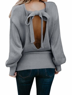 Chuanqi Womens Oversized Sweaters Winter Sexy Open Back Pullover Sweater Chunky Cable Knit Tops