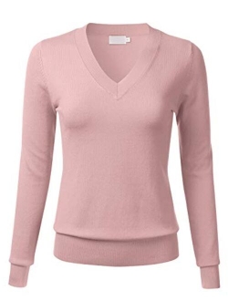 FLORIA Women's Soft Basic Thick V-Neck Pullover Long Sleeve Knit Sweater (S-XL)