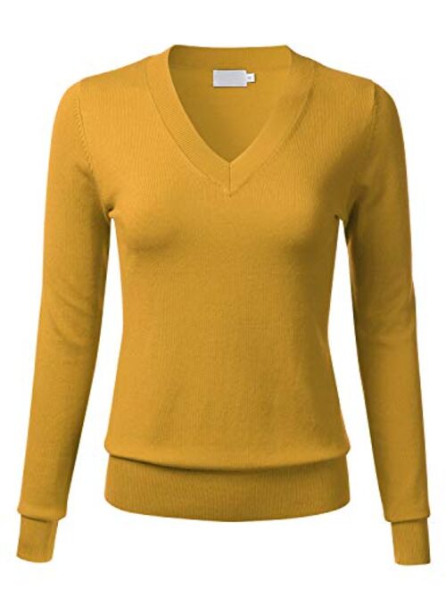 FLORIA Women's Soft Basic Thick V-Neck Pullover Long Sleeve Knit Sweater (S-XL)