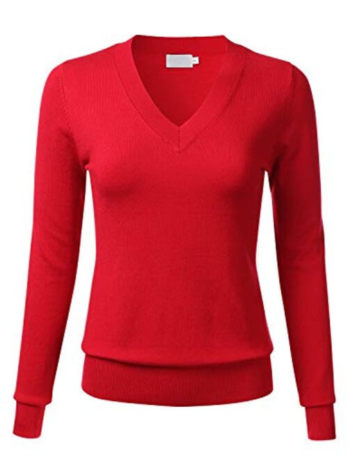 FLORIA Women's Soft Basic Thick V-Neck Pullover Long Sleeve Knit Sweater (S-XL)