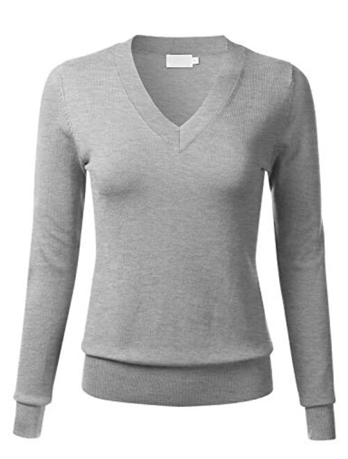 FLORIA Women's Soft Basic Thick V-Neck Pullover Long Sleeve Knit Sweater (S-XL)