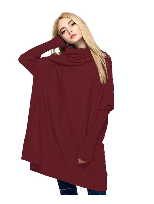 Women's Oversized Pullover Sweater Loose Cowl Neck Long Sleeve Knit Top