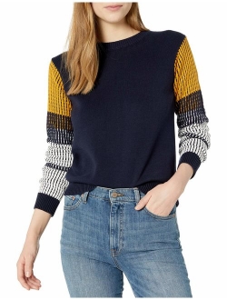 Women's Contrast-Sleeve Cotton Sweater