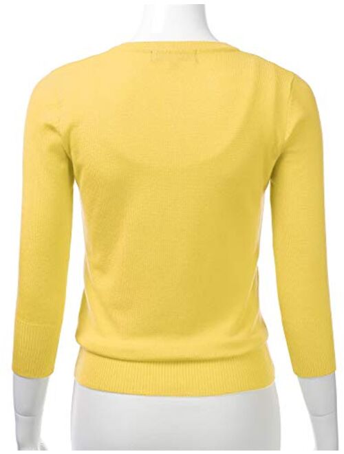 FLORIA Women's Button Down 3/4 Sleeve V-Neck Stretch Knit Cardigan Sweater (S-3X)