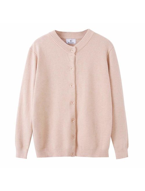 B BIMOZI Women Thick Button Down Cardigan Sweaters Crew Neck Medium Weight Long Sleeve