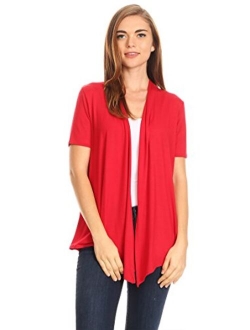 Women's Regular Plus Solid Casual Short Sleeve Loose Fit Open Front Cardigan/Made in USA