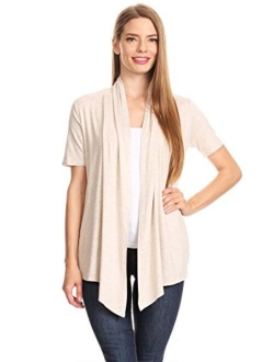 Women's Regular Plus Solid Casual Short Sleeve Loose Fit Open Front Cardigan/Made in USA