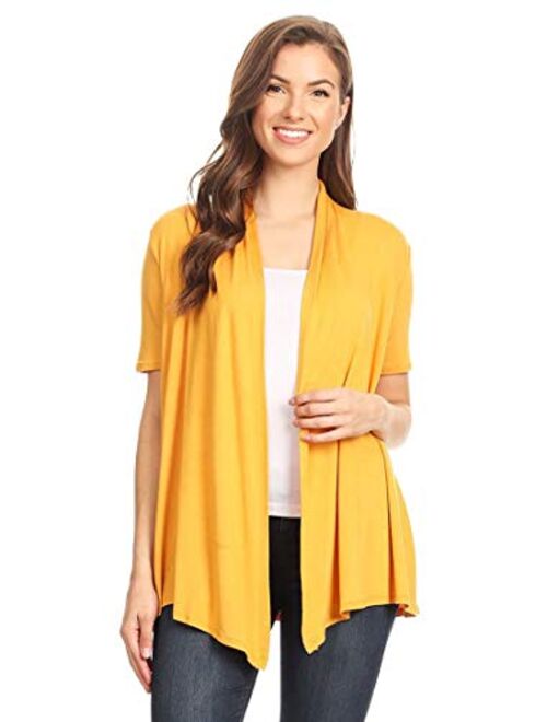 Women's Regular Plus Solid Casual Short Sleeve Loose Fit Open Front Cardigan/Made in USA