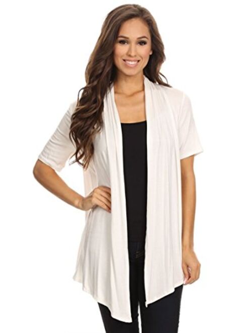 Women's Regular Plus Solid Casual Short Sleeve Loose Fit Open Front Cardigan/Made in USA