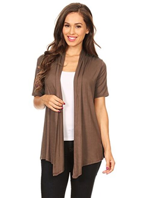 Women's Regular Plus Solid Casual Short Sleeve Loose Fit Open Front Cardigan/Made in USA