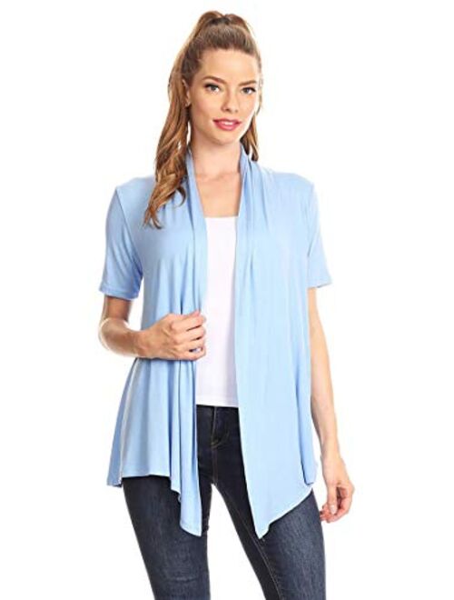 Women's Regular Plus Solid Casual Short Sleeve Loose Fit Open Front Cardigan/Made in USA