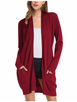 Yesfashion Women Solid Open Front Long Knited Cardigan Sweater