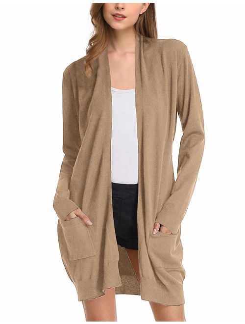 Yesfashion Women Solid Open Front Long Knited Cardigan Sweater