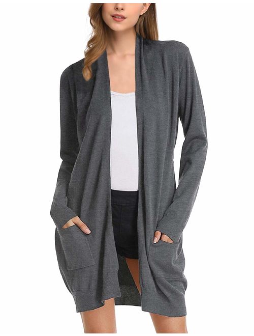 Yesfashion Women Solid Open Front Long Knited Cardigan Sweater