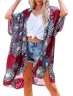 Floral Find Women's Floral Print Shawl Chiffon Kimono Summer Casual Loose Fit Cardigan