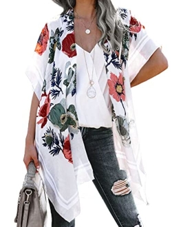 Floral Find Women's Floral Print Shawl Chiffon Kimono Summer Casual Loose Fit Cardigan