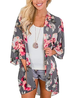 Floral Find Women's Floral Print Shawl Chiffon Kimono Summer Casual Loose Fit Cardigan