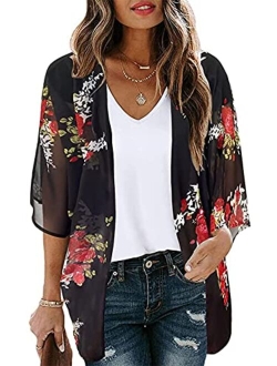 Floral Find Women's Floral Print Shawl Chiffon Kimono Summer Casual Loose Fit Cardigan