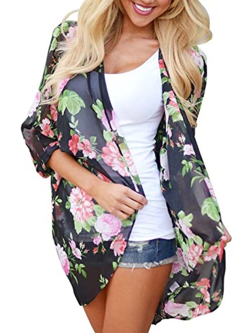 Floral Find Women's Floral Print Shawl Chiffon Kimono Summer Casual Loose Fit Cardigan