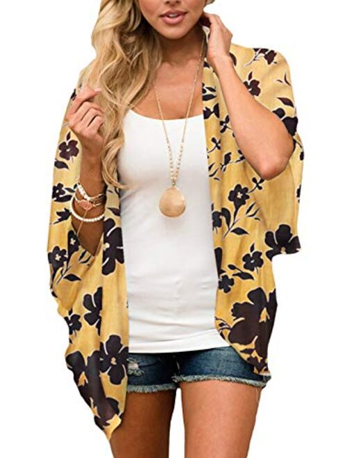 Floral Find Women's Floral Print Shawl Chiffon Kimono Summer Casual Loose Fit Cardigan