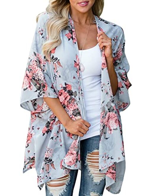 Floral Find Women's Floral Print Shawl Chiffon Kimono Summer Casual Loose Fit Cardigan