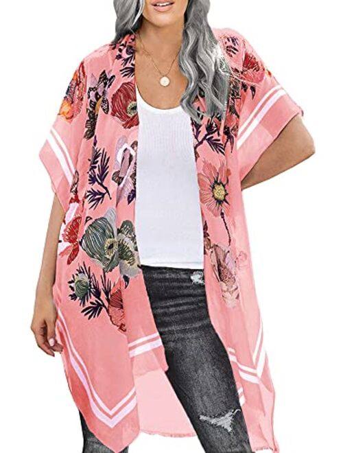 Floral Find Women's Floral Print Shawl Chiffon Kimono Summer Casual Loose Fit Cardigan