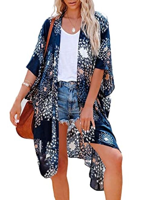 Floral Find Women's Floral Print Shawl Chiffon Kimono Summer Casual Loose Fit Cardigan