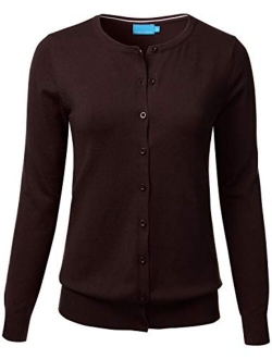 FLORIA Women's Gem Button Crew Neck Long Sleeve Soft Knit Cardigan Sweater (S-3XL)