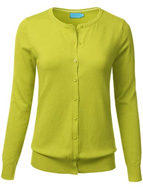 FLORIA Women's Gem Button Crew Neck Long Sleeve Soft Knit Cardigan Sweater (S-3XL)