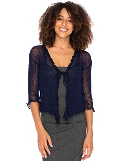 Back From Bali Womens Sheer Shrug Cardigan Sweater Ruffle Lightweight Knit