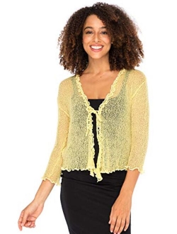 Back From Bali Womens Sheer Shrug Cardigan Sweater Ruffle Lightweight Knit