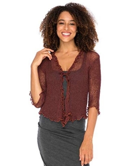 Back From Bali Womens Sheer Shrug Cardigan Sweater Ruffle Lightweight Knit