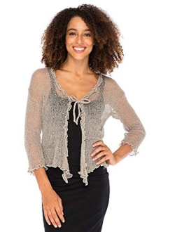 Back From Bali Womens Sheer Shrug Cardigan Sweater Ruffle Lightweight Knit