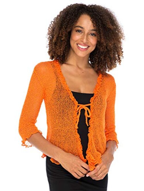 Back From Bali Womens Sheer Shrug Cardigan Sweater Ruffle Lightweight Knit