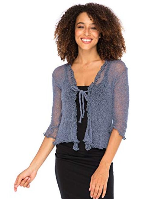 Back From Bali Womens Sheer Shrug Cardigan Sweater Ruffle Lightweight Knit