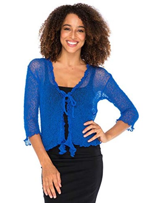 Back From Bali Womens Sheer Shrug Cardigan Sweater Ruffle Lightweight Knit