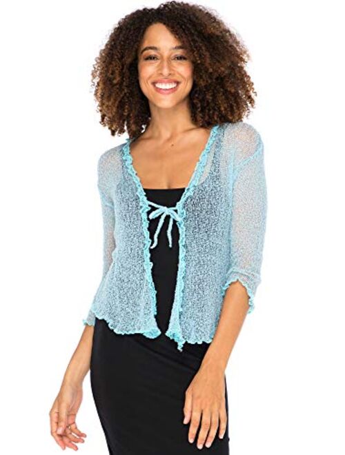 Back From Bali Womens Sheer Shrug Cardigan Sweater Ruffle Lightweight Knit