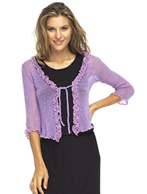 Back From Bali Womens Sheer Shrug Cardigan Sweater Ruffle Lightweight Knit