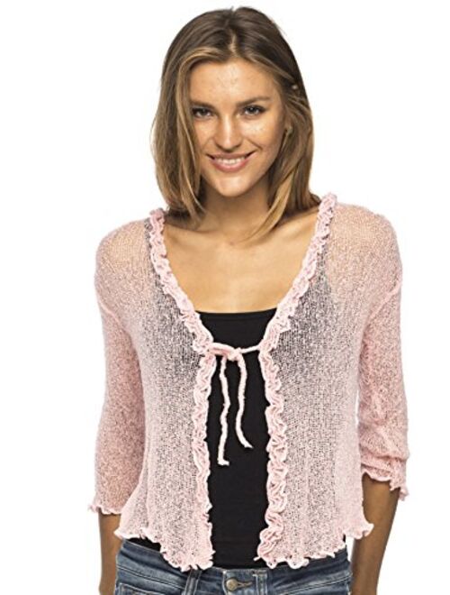 Back From Bali Womens Sheer Shrug Cardigan Sweater Ruffle Lightweight Knit