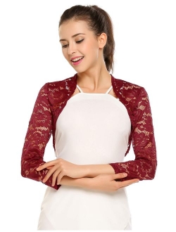 Zeagoo Women's 3 4 Sleeve Bolero Shrugs Crochet Lace Open Cardigan