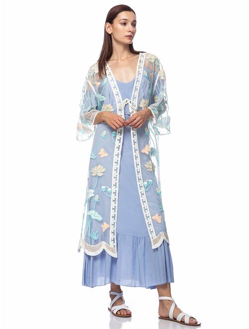 Anna Kaci Anna-Kaci Womens Long Embroidered Lace Kimono Cardigan with Half Sleeves