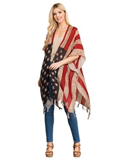 MYS Collection Lightweight Sheer Open Shawl Cardigan - Tassel Floral Robe, Snake, Leopard Animal Print Kimono, American Flag Vest, USA Scarf