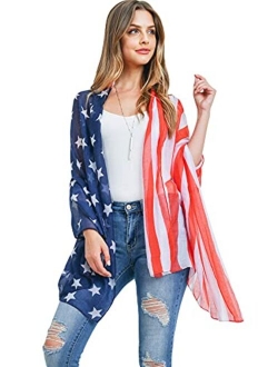 MYS Collection Lightweight Sheer Open Shawl Cardigan - Tassel Floral Robe, Snake, Leopard Animal Print Kimono, American Flag Vest, USA Scarf