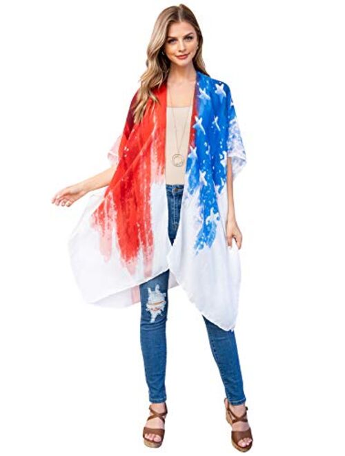 MYS Collection Lightweight Sheer Open Shawl Cardigan - Tassel Floral Robe, Snake, Leopard Animal Print Kimono, American Flag Vest, USA Scarf