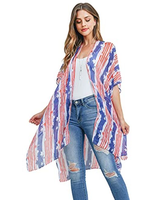 MYS Collection Lightweight Sheer Open Shawl Cardigan - Tassel Floral Robe, Snake, Leopard Animal Print Kimono, American Flag Vest, USA Scarf