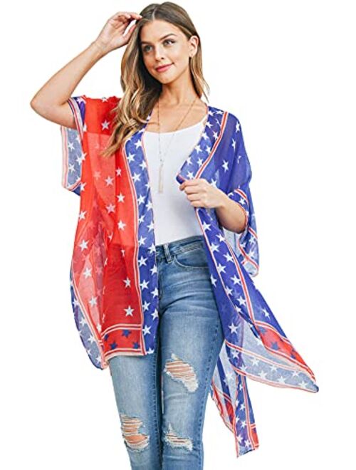 MYS Collection Lightweight Sheer Open Shawl Cardigan - Tassel Floral Robe, Snake, Leopard Animal Print Kimono, American Flag Vest, USA Scarf