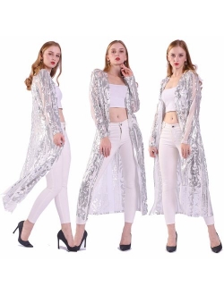 Women's Sequin Glitter Sparkle Cardigan Loose Casual Open Front Coat Dress Summer Party Prom Dress